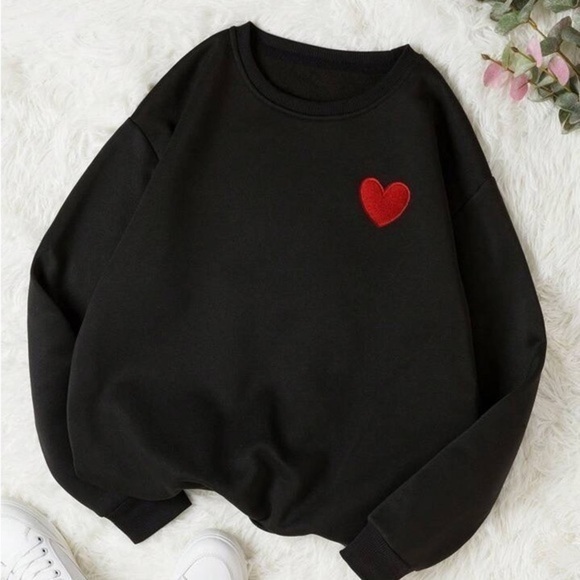 Heart Print Thermal Lined Sweatshirt Women Different Size